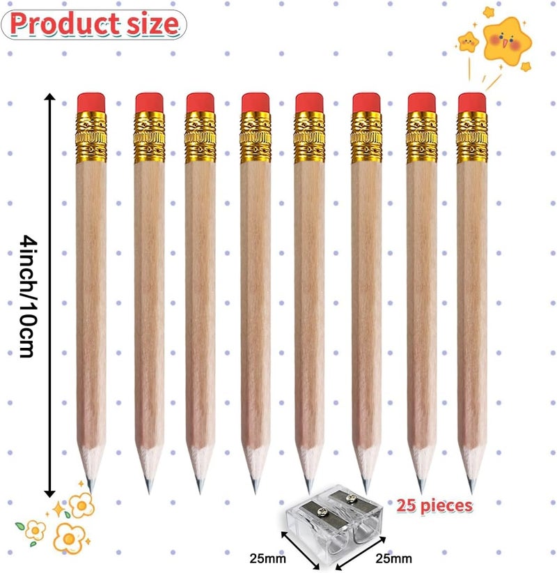Adhere 50pcs Golf Pencils with Eraser Hexagon Wooden half Pencils Graphite 2B for Golf Event Scoring, Classroom, Wedding, Pew, Pocket | Free Pencil Sharpener (z-Nature・Hexagon・50pcs) - Image 2
